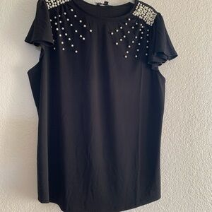 Elegant Black Pearl-Embellished Women's Top
